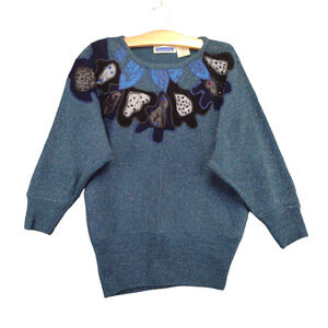 Mariea Kim Women's Sweater Multi Medium Wool Blend Vintage Shiny Embroidered